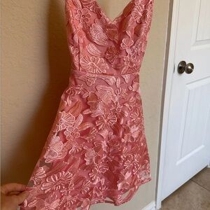 Lulu's Pink Floral Lace Mini Dress